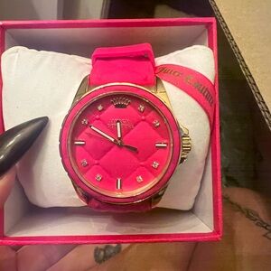 Juicy Couture Hot Pink Quilted Dial Gold-Tone Women's Watch